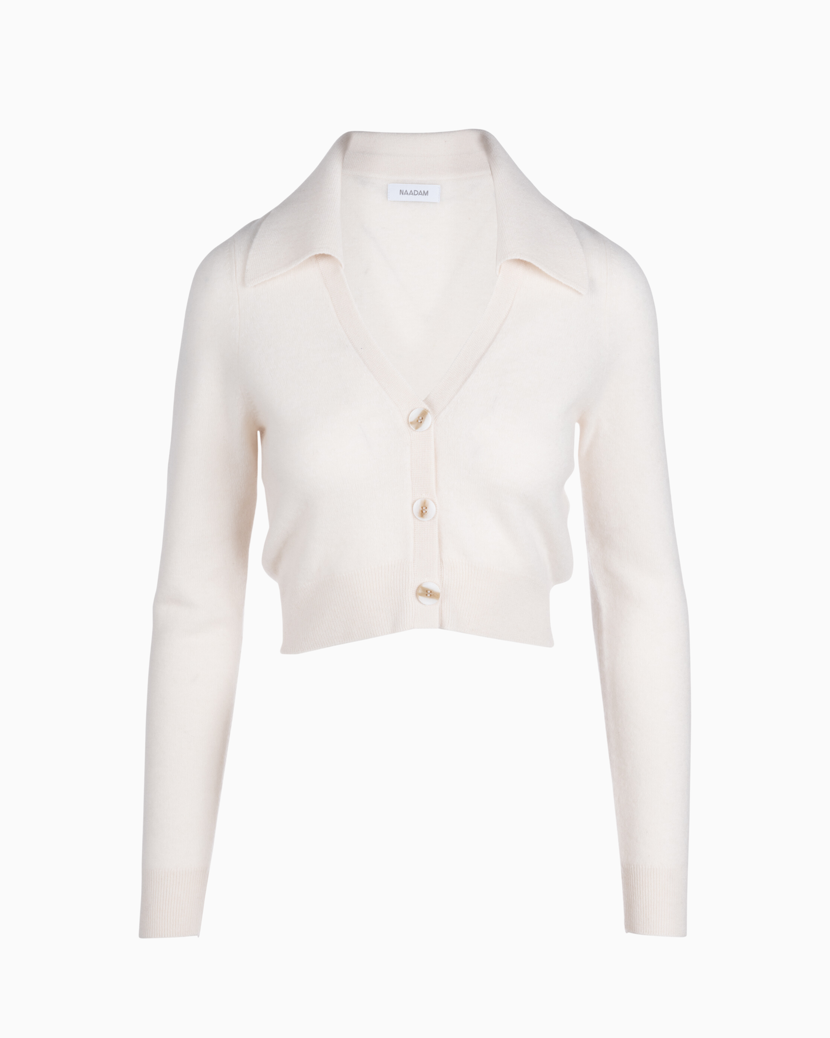 Naadam Cropped Polo Cardigan in White
