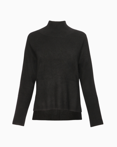 Naadam Drop Shoulder Hi Lo Turtleneck in Black