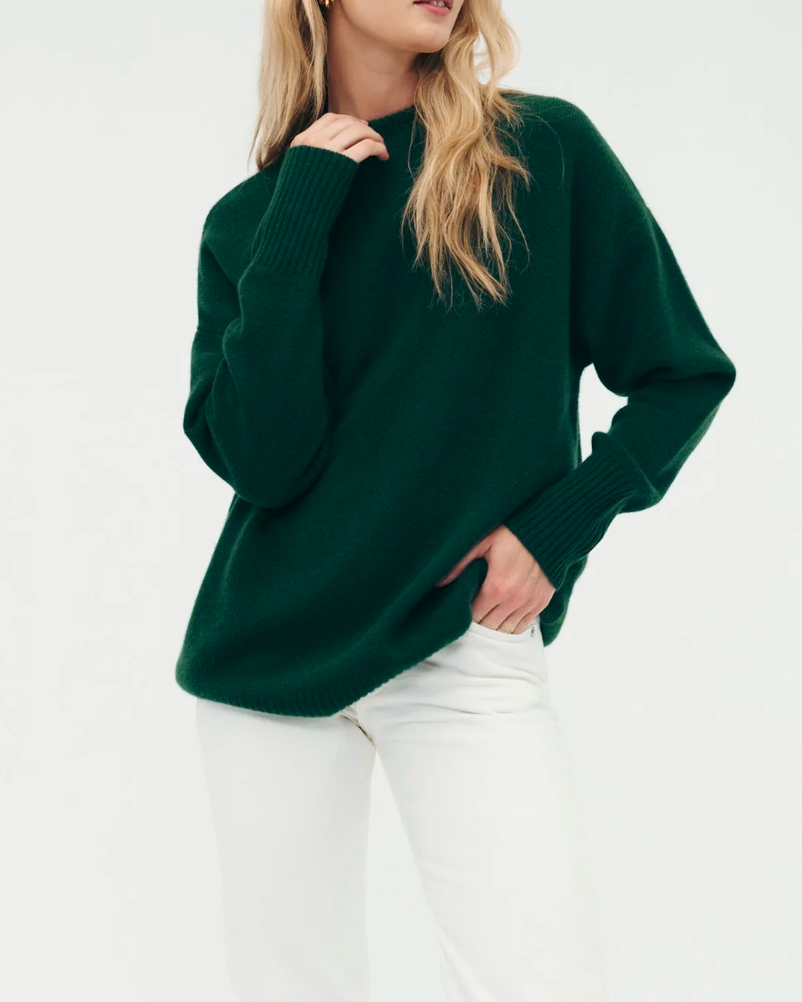 Naadam Luxe Oversized Crewneck Sweater in Dark Green
