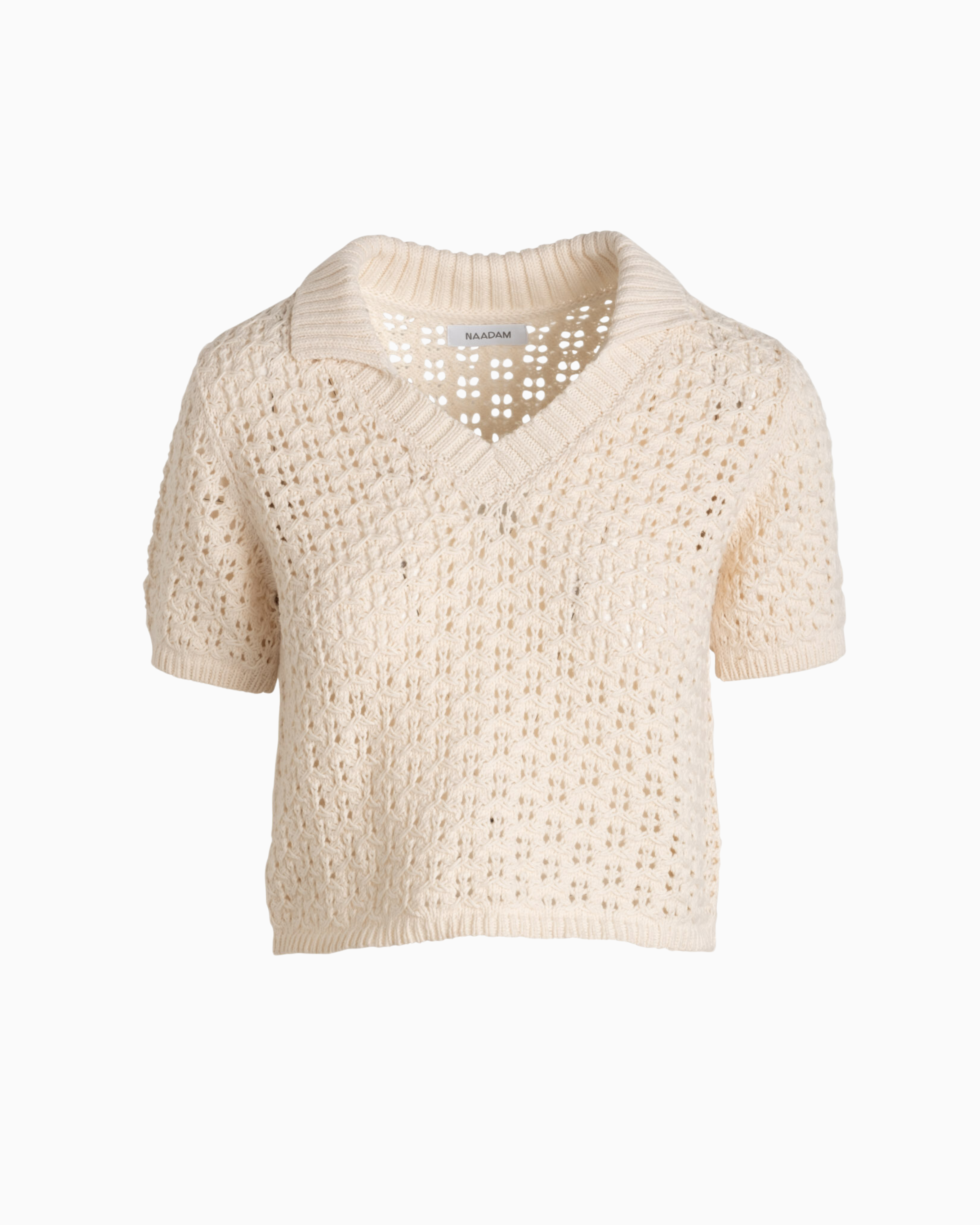 Naadam Pima Cotton V-Neck Polo Sweater in Ivory