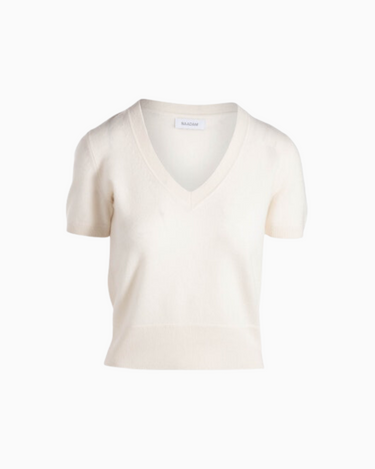 Naadam Short Sleeve V Neck Sweater in White