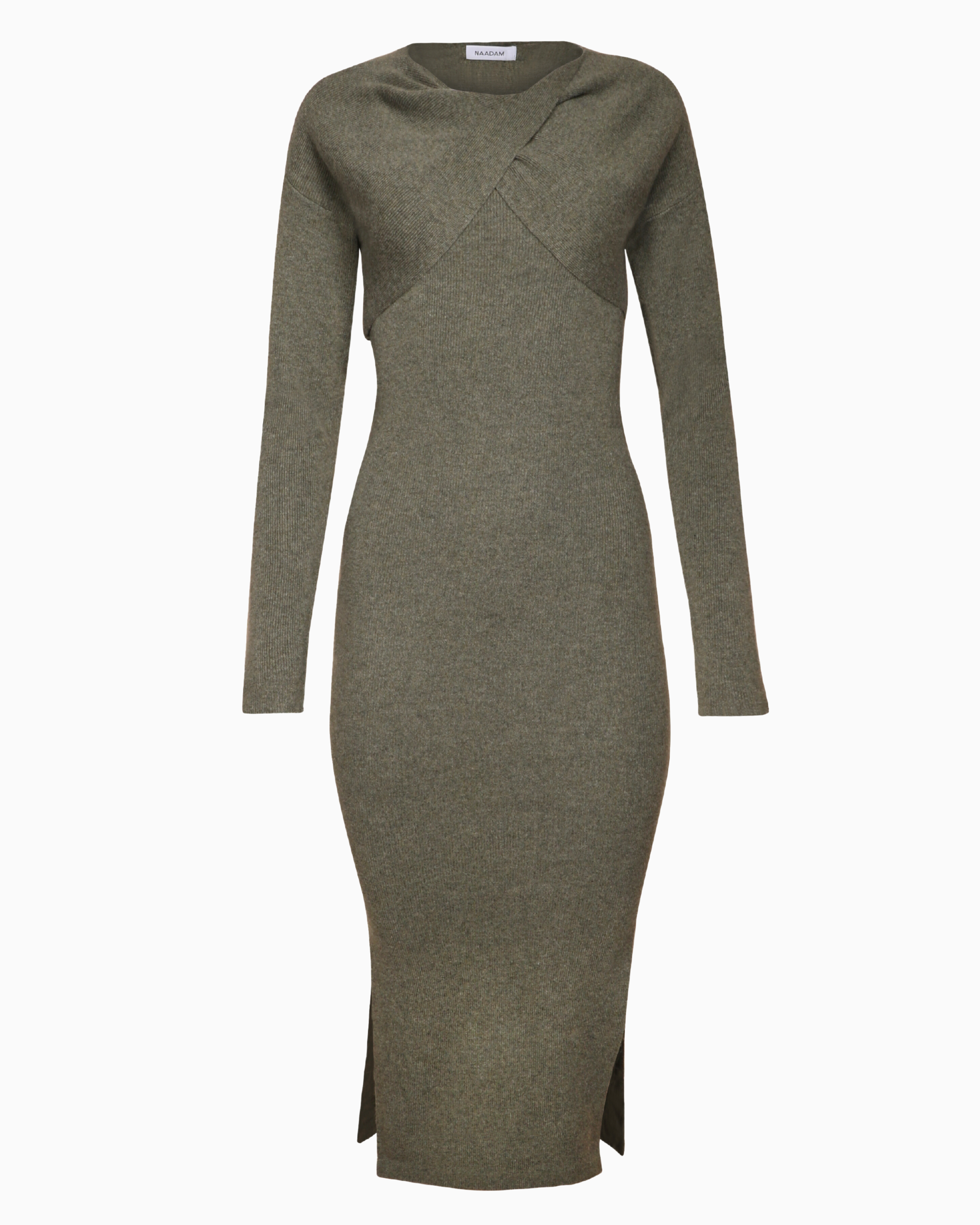 Naadam Two Piece Twist Front Dress in Faded Army Green
