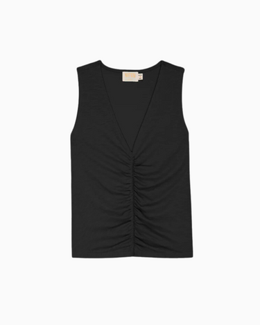 Nation Crystal Tank With Shirring in Black