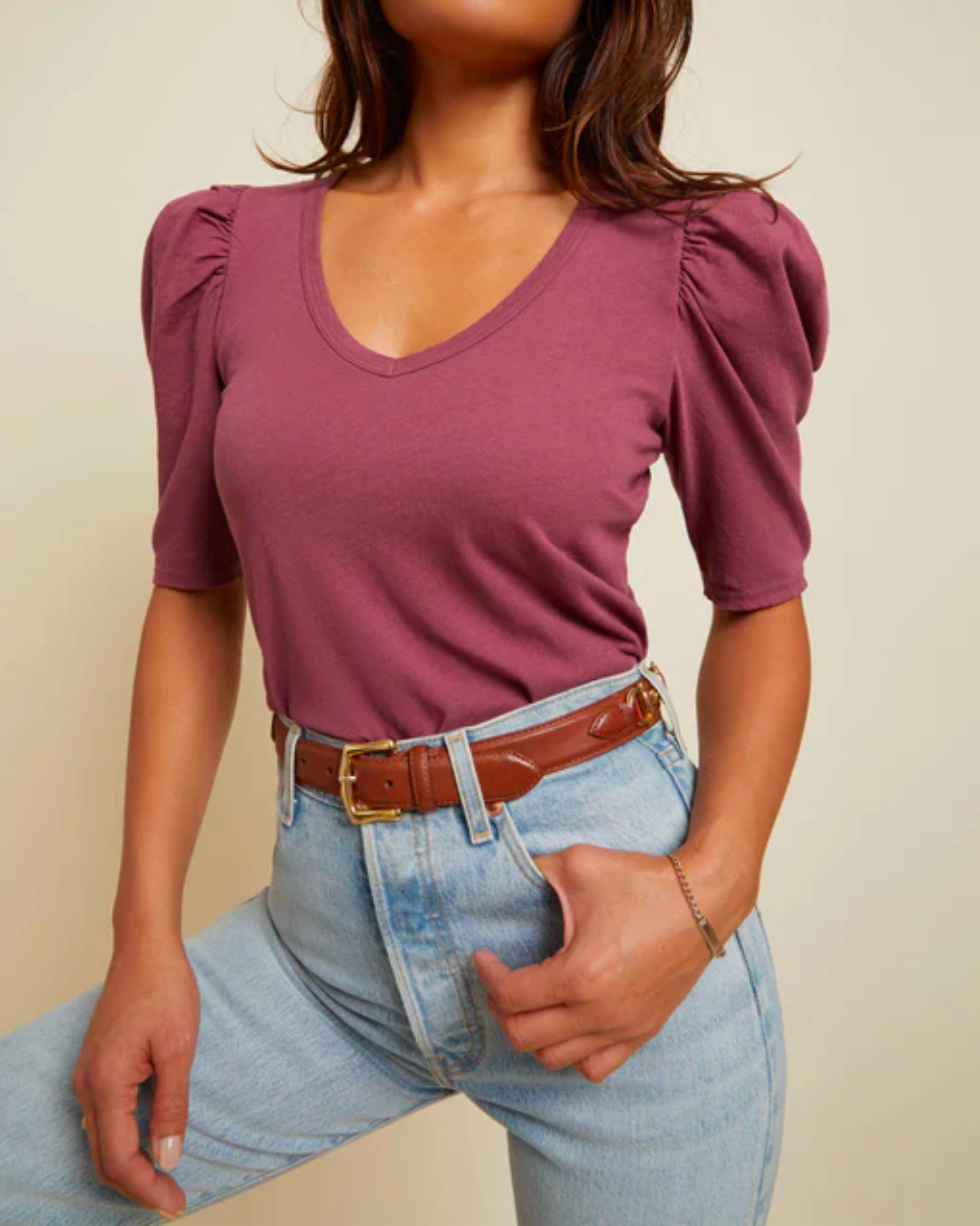 Nation Emily Puff Sleeve Top in Prune