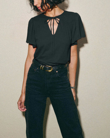 Nation Gladys Tie Neck Top in Black