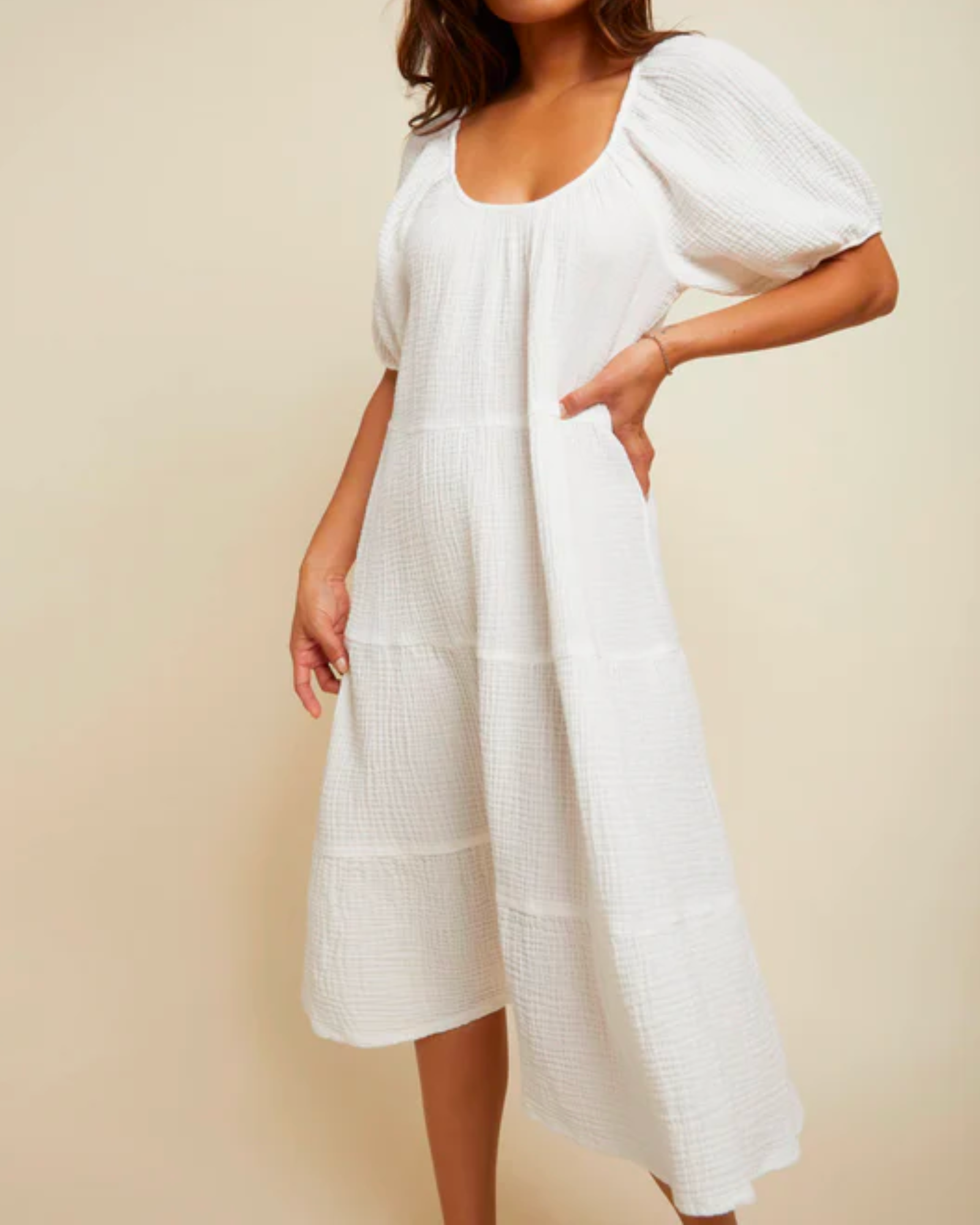 Nation Mindy Peasant Dress in White