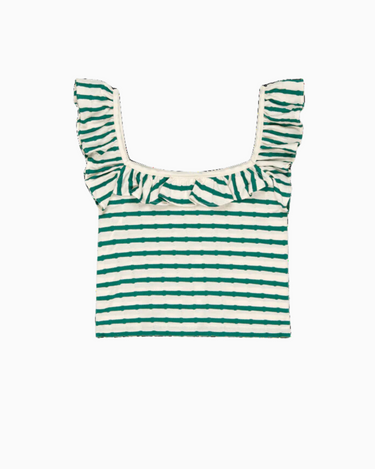 Nation Rosa Stripe Ruffle Top in Verdant Green