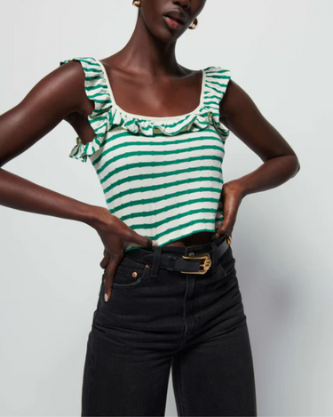 Nation Rosa Stripe Ruffle Top in Verdant Green