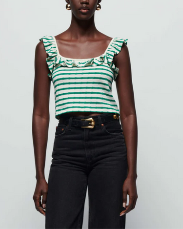 Nation Rosa Stripe Ruffle Top in Verdant Green