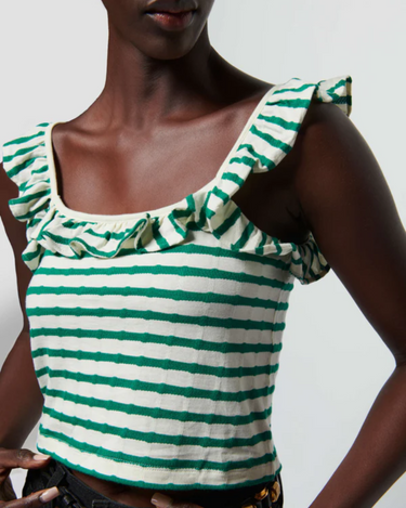 Nation Rosa Stripe Ruffle Top in Verdant Green