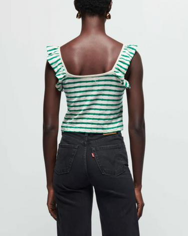 Nation Rosa Stripe Ruffle Top in Verdant Green