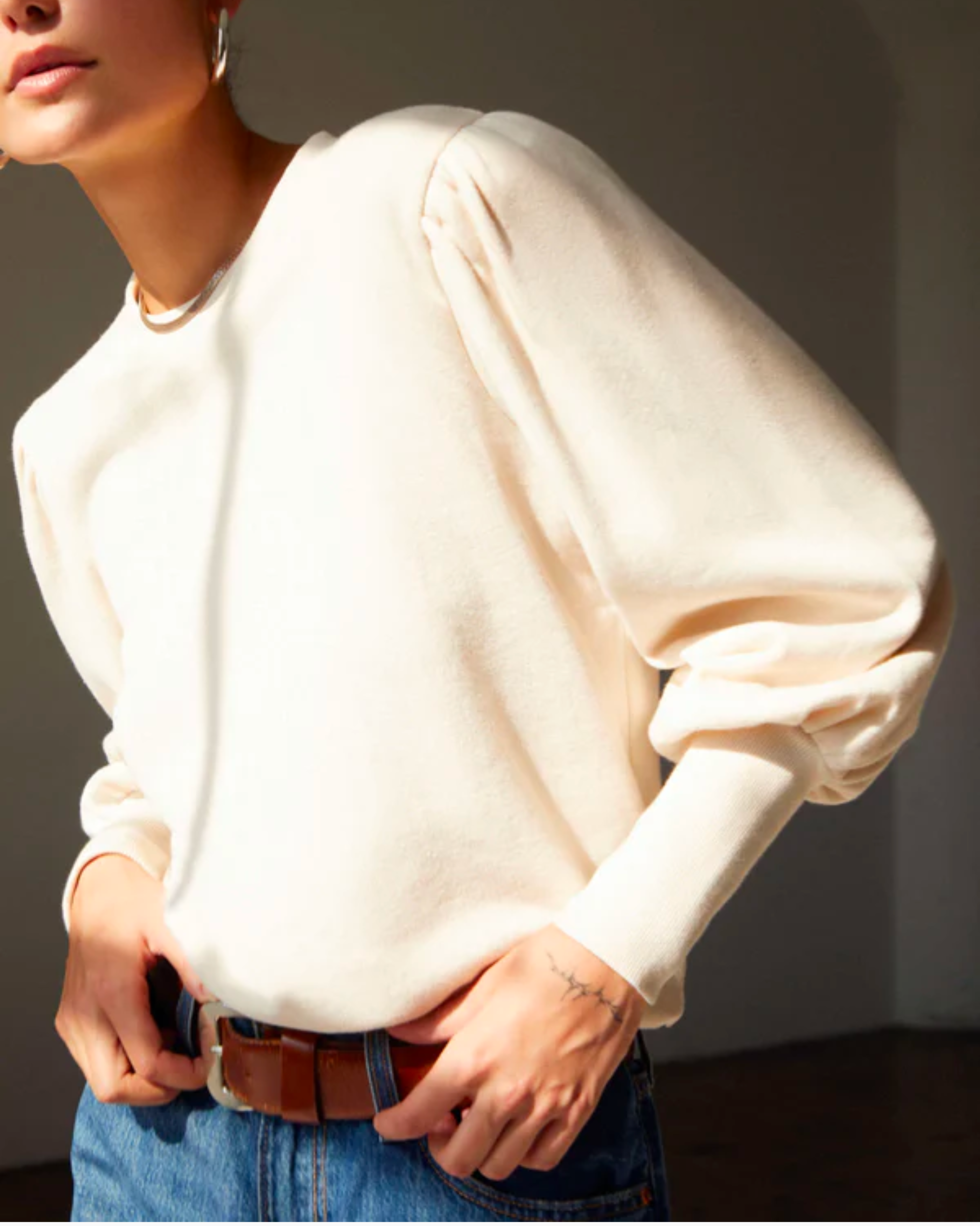 Nation Taylor Exaggerated Cuff Top in Parchment