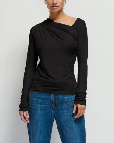 Nation Tia Pleated Neck Top in Jet Black