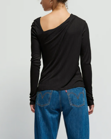 Nation Tia Pleated Neck Top in Jet Black