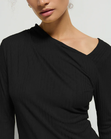 Nation Tia Pleated Neck Top in Jet Black