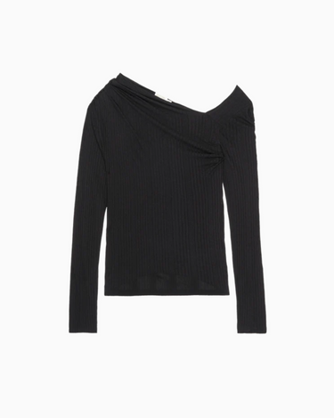 Nation Tia Pleated Neck Top in Jet Black