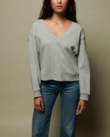 Nation Wyatt Oversized V Neck Top in Heather Grey