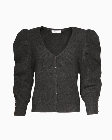 Puff Sleeve Knit Cardigan in Charcoal