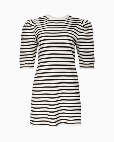 Puff Sleeve Stripe Mini Dress in Black White