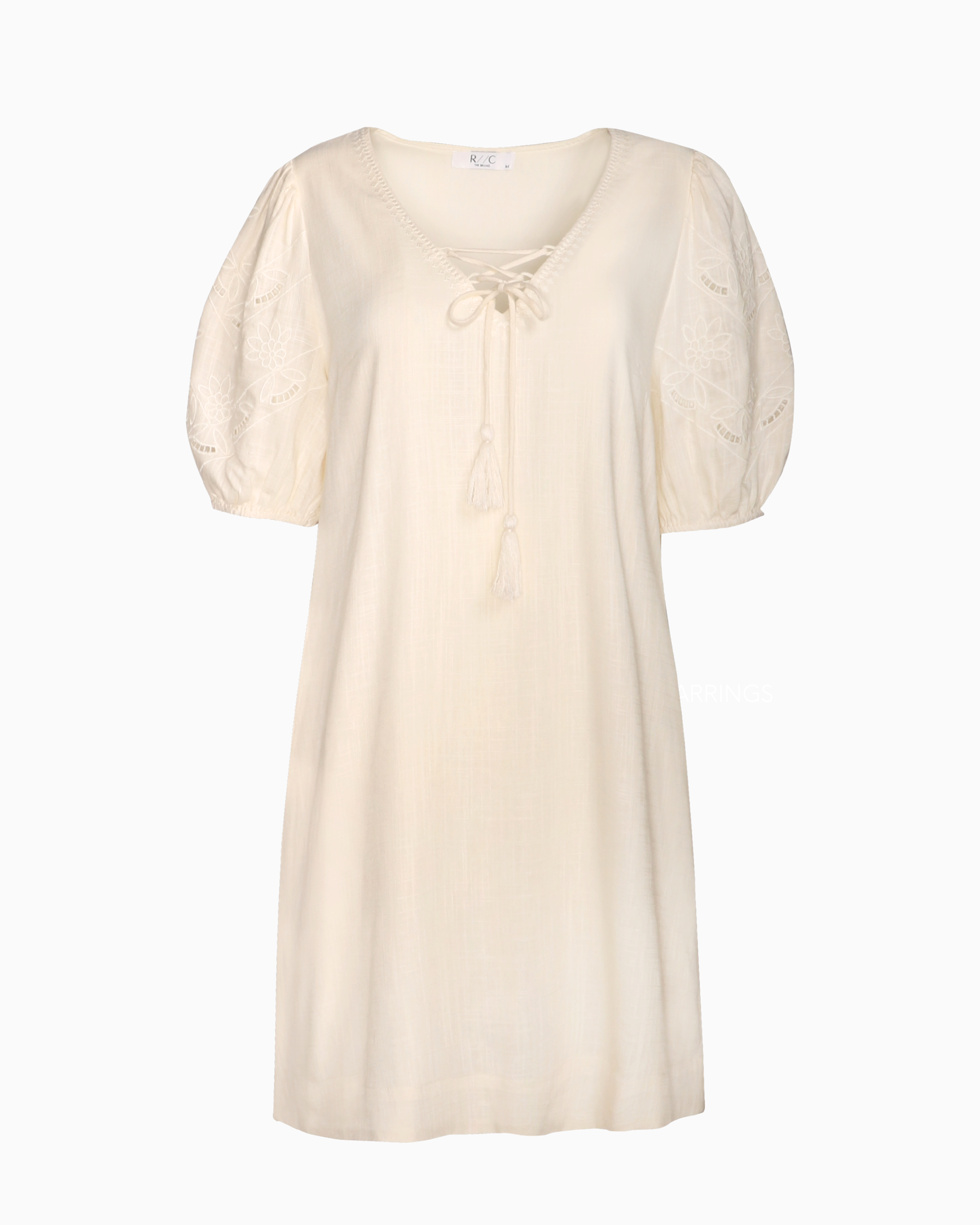 R//C V-Neck Puff Sleeve Mini Dress in Vanilla