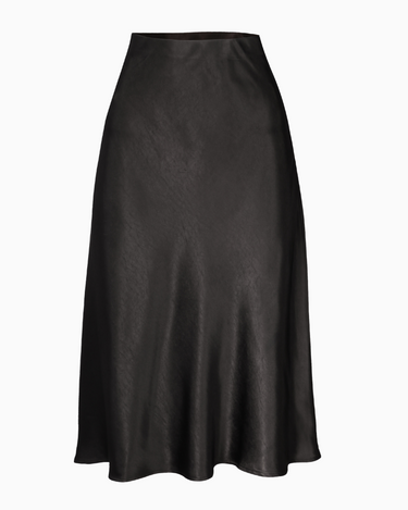 Satin Midi Skirt in Black