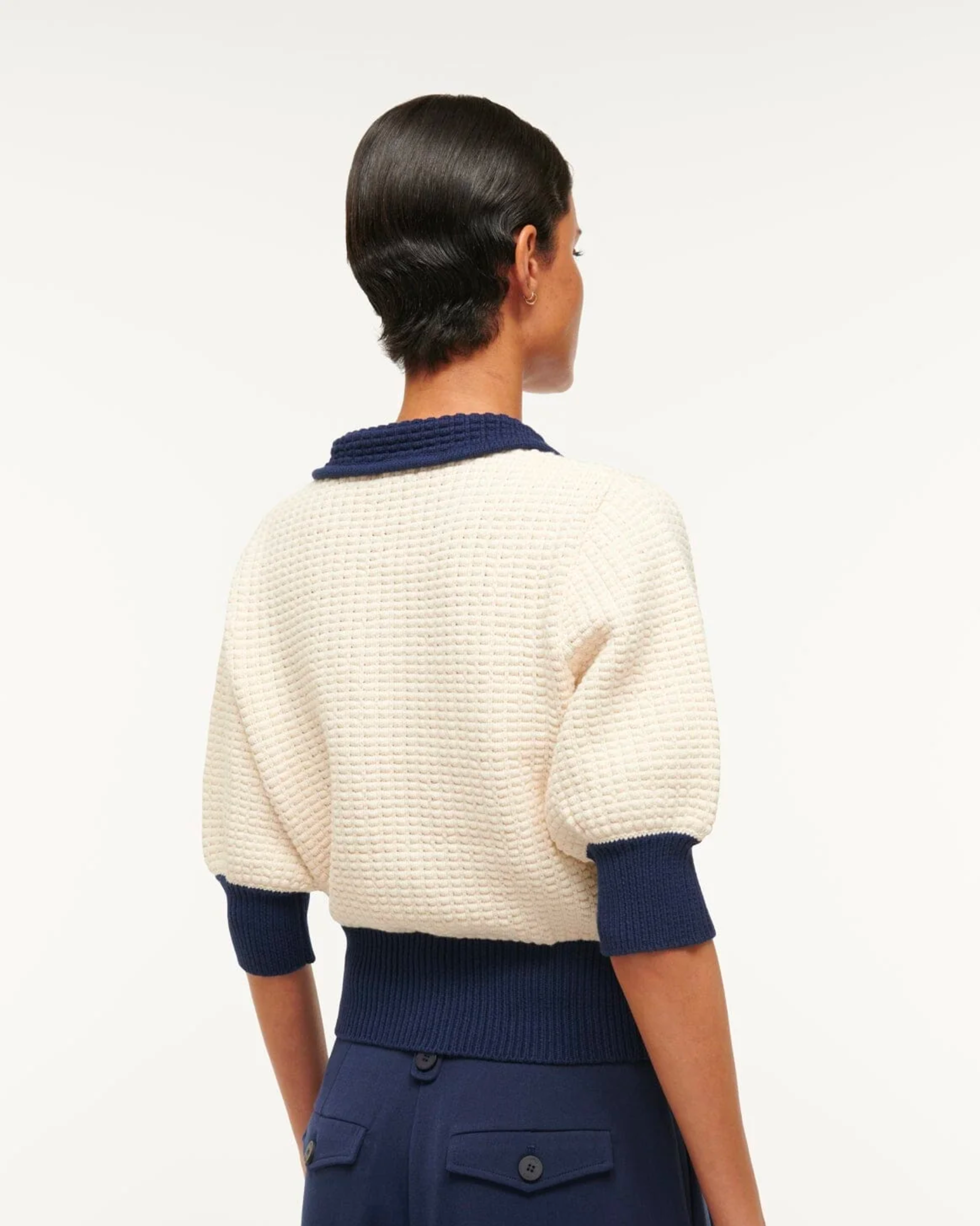 Staud Altea Sweater in Ivory and Navy