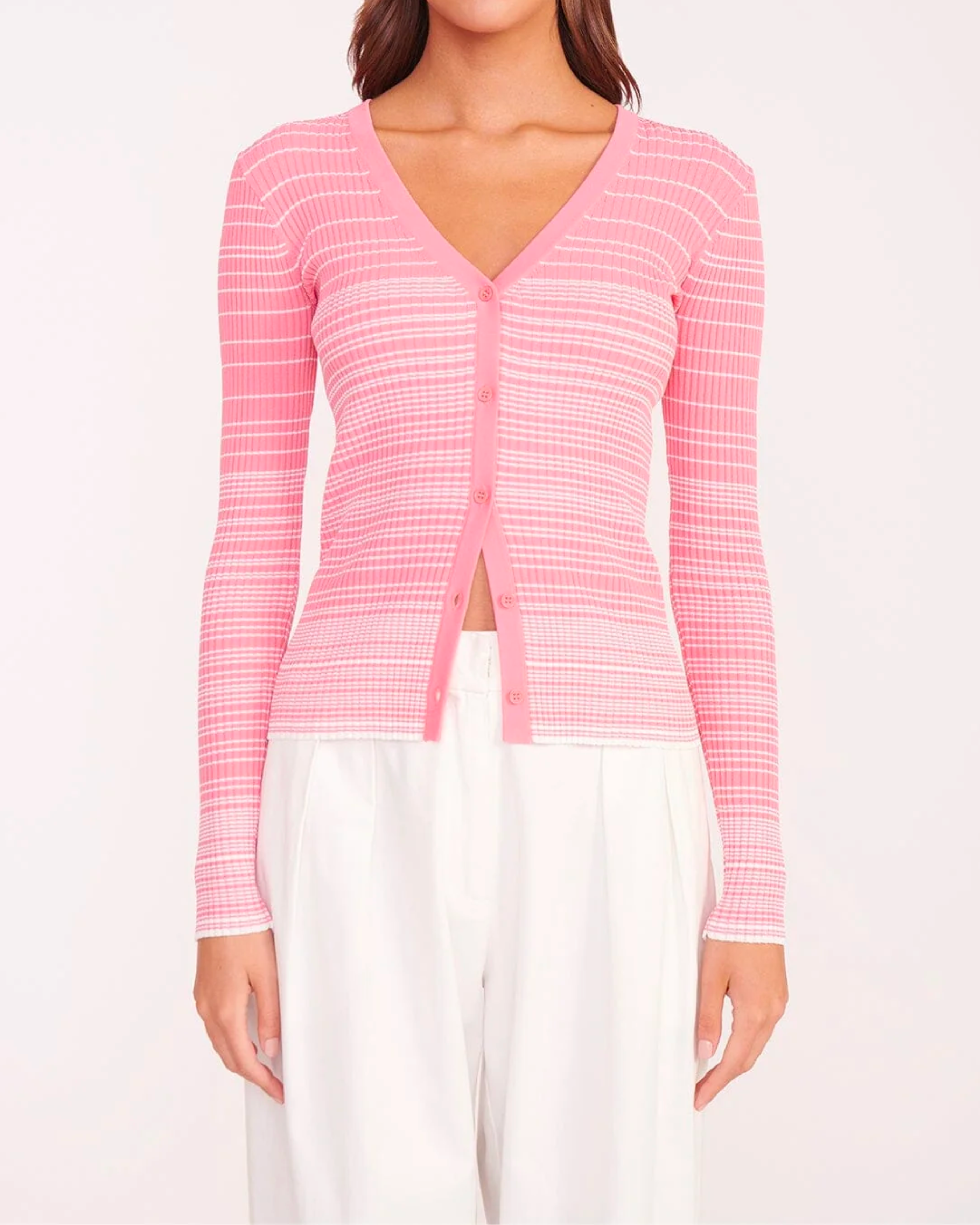 Staud Cargo Sweater in Coral Pink White