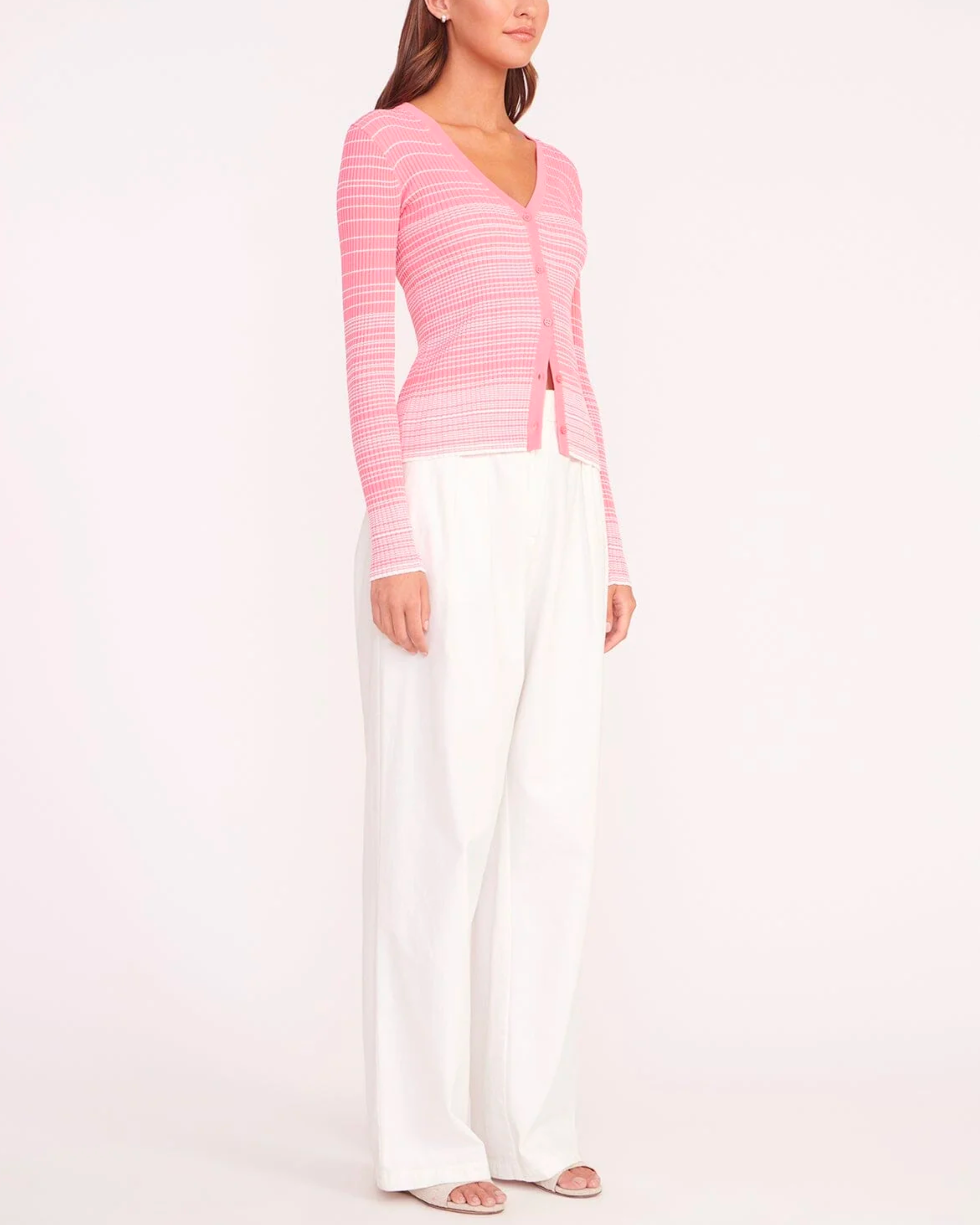 Staud Cargo Sweater in Coral Pink White
