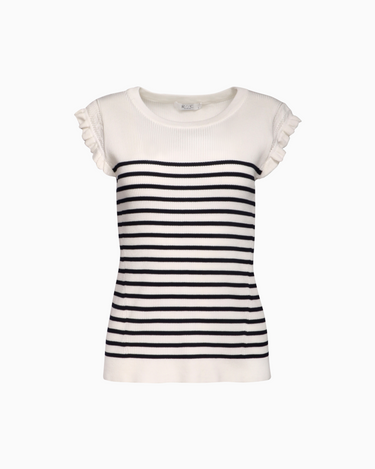 Stripe Ruffle Sleeve in White Navy