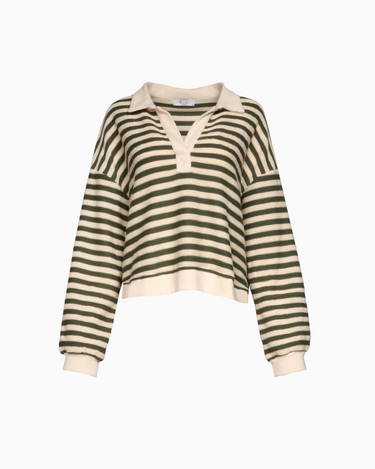 Striped Collar Sweater in Dark Olive Stripe