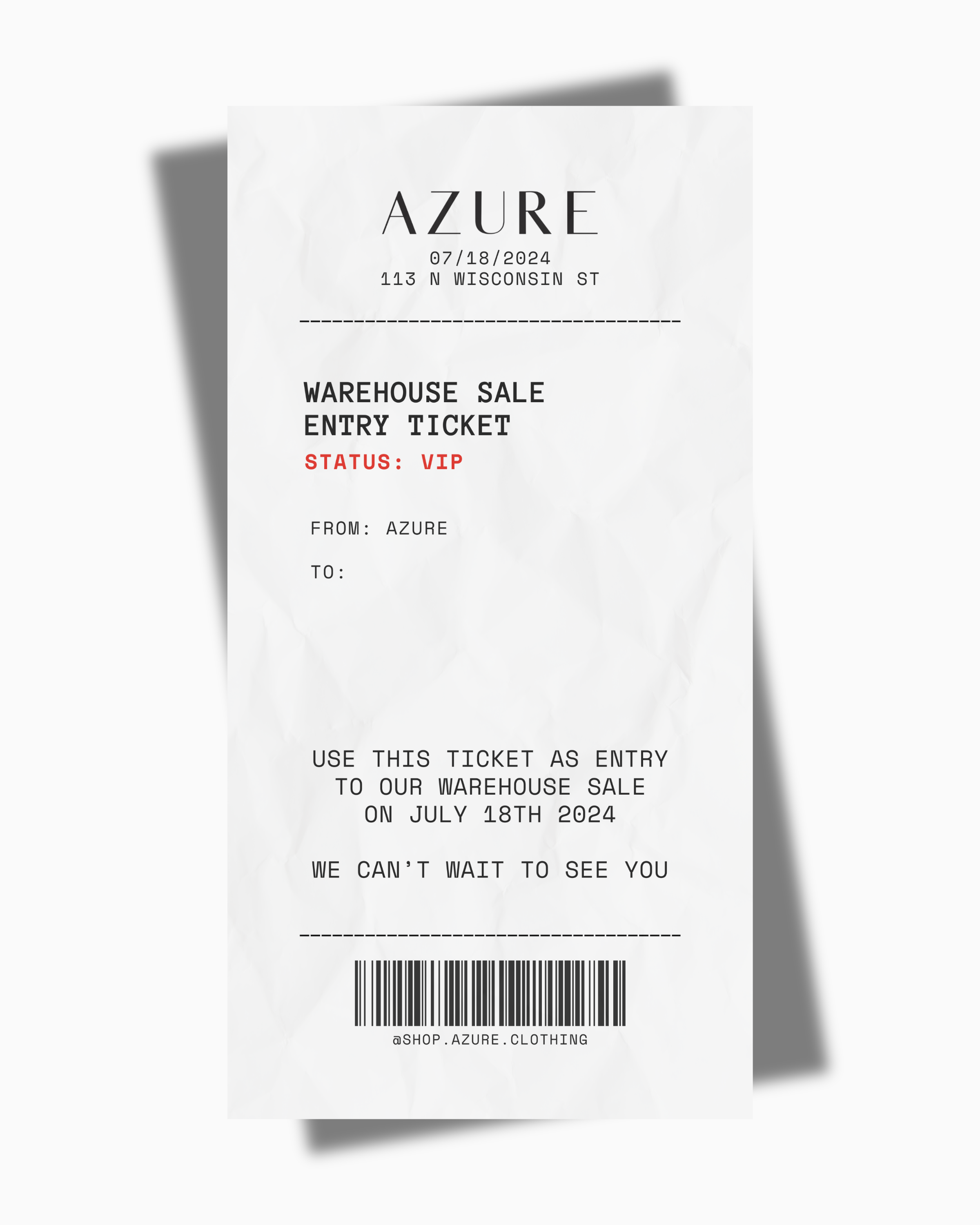 VIP Warehouse Sale Ticket