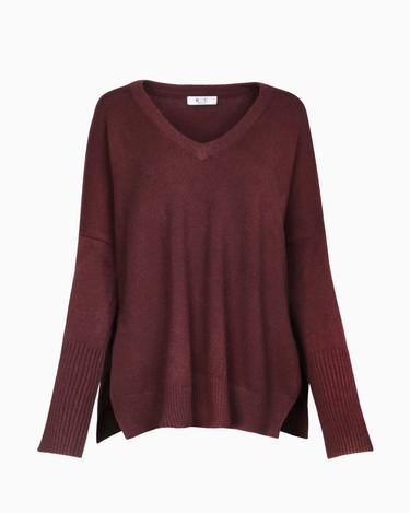 V Neck Pullover Sweater in Heather Burgundy