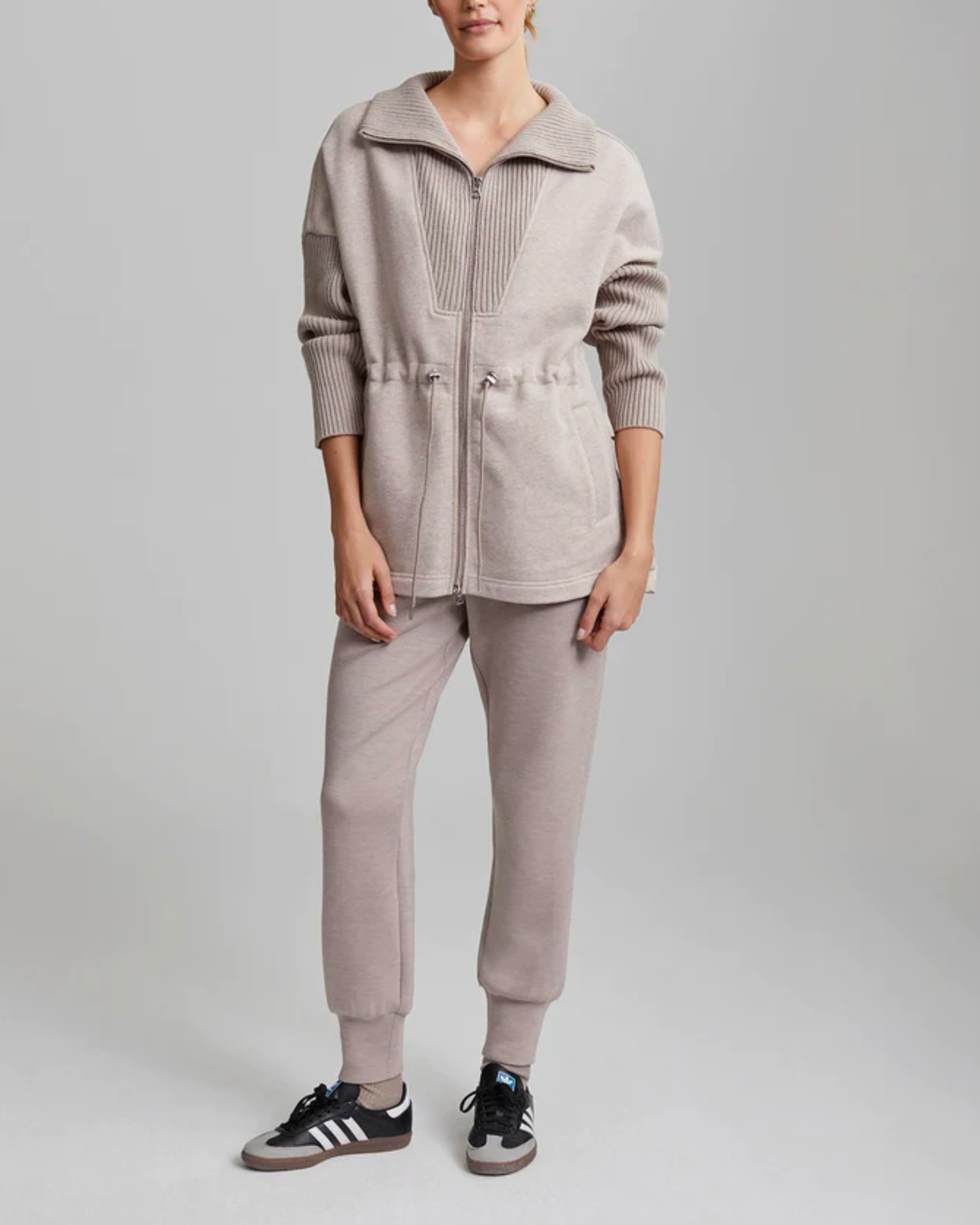 Varley Cotswold Longline Zip Through in Taupe Marl