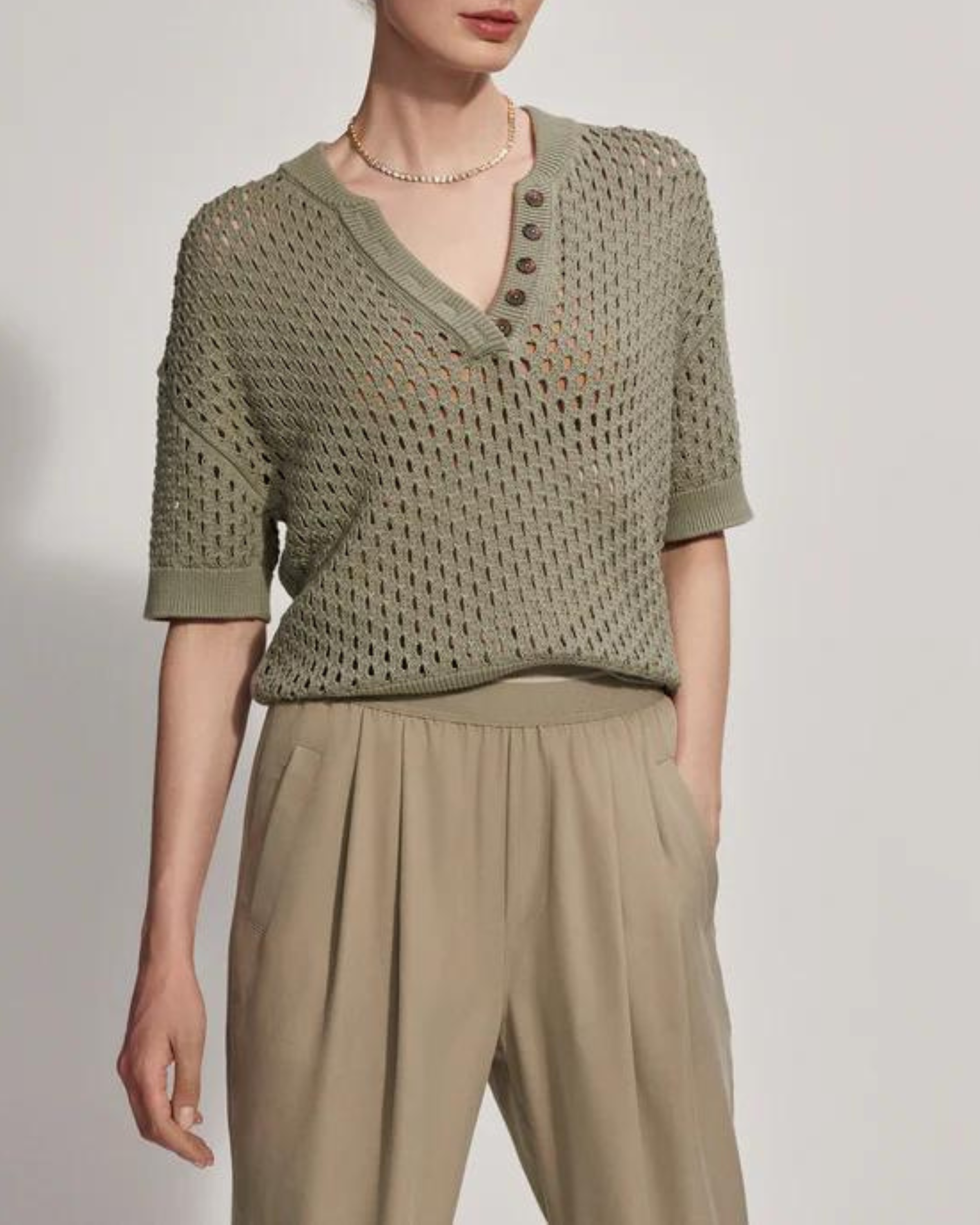 Varley Eaton Knit Top in Seagrass