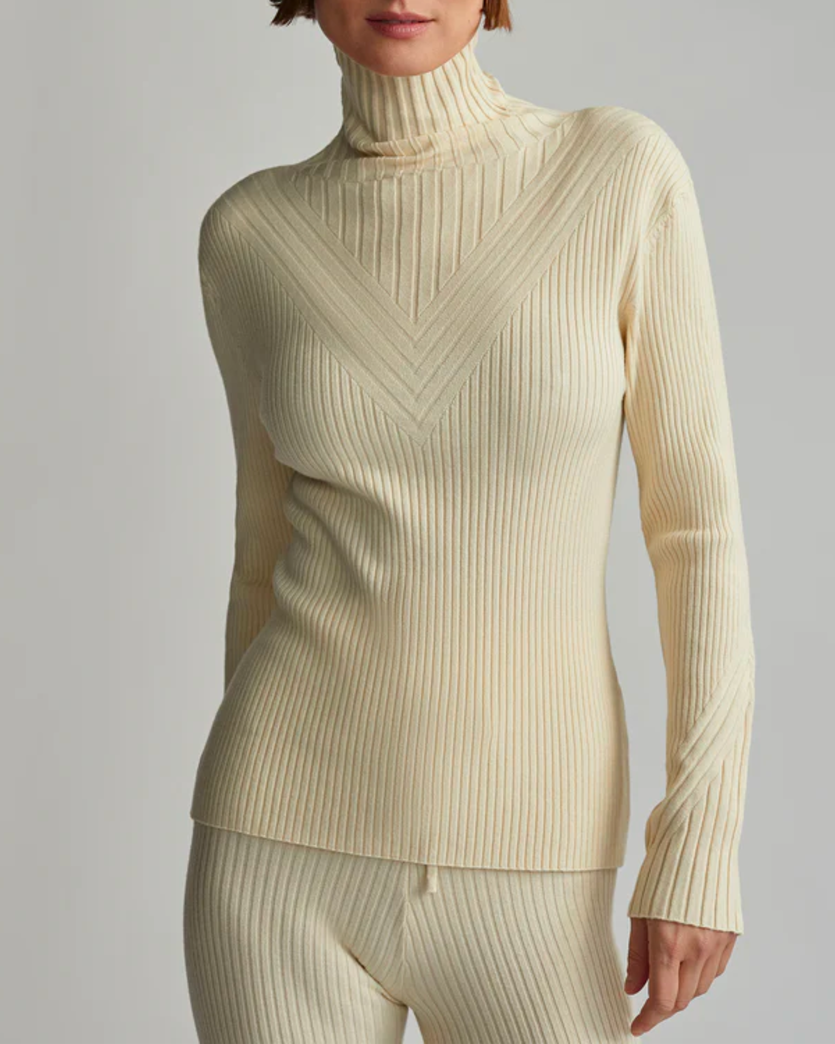 Varley Esma Rib Roll Neck Sweater in White Cap Grey