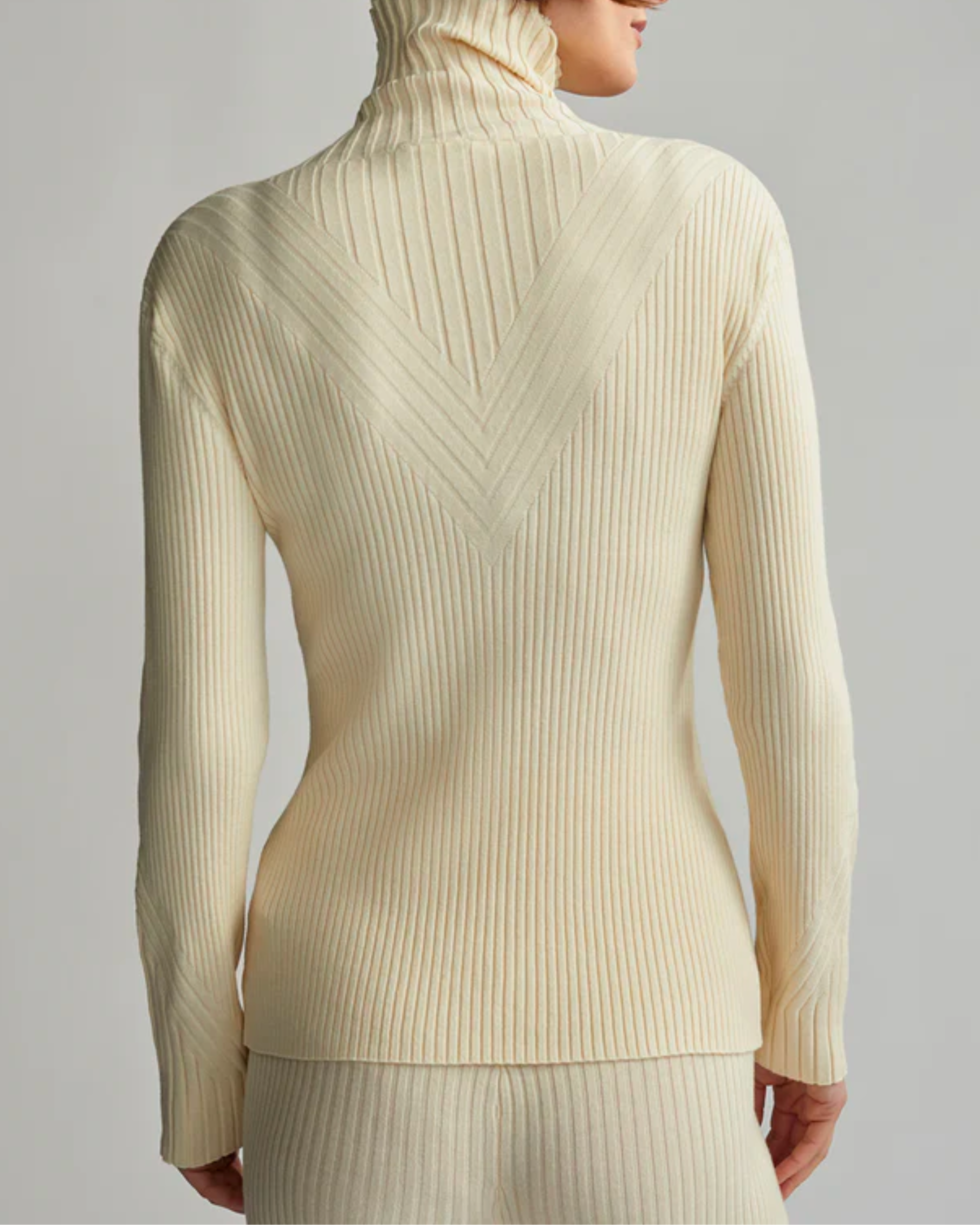 Varley Esma Rib Roll Neck Sweater in White Cap Grey