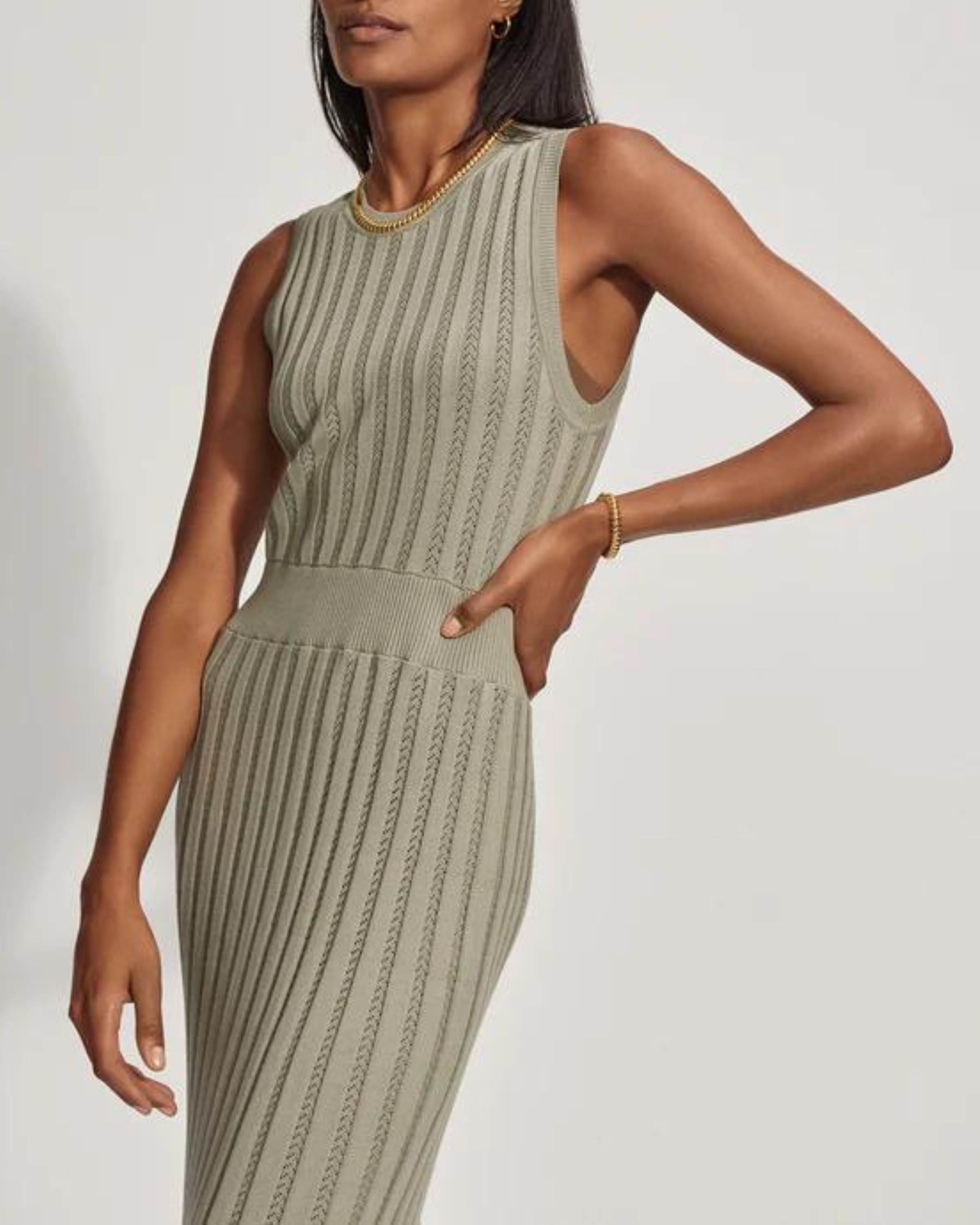 Varley Florian Knit Dress in Seagrass