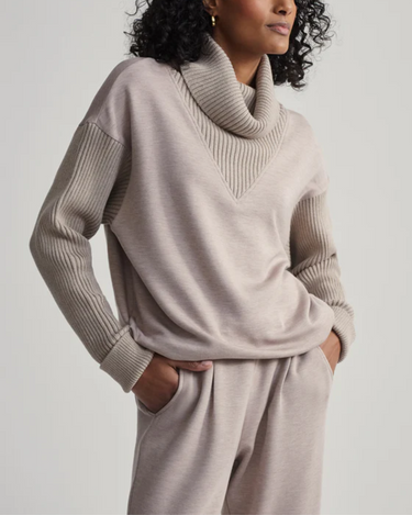 Varley Hannah Cowl Neck Sweat in Taupe Marl