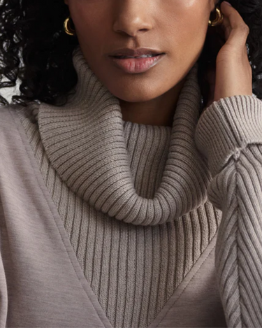 Varley Hannah Cowl Neck Sweat in Taupe Marl