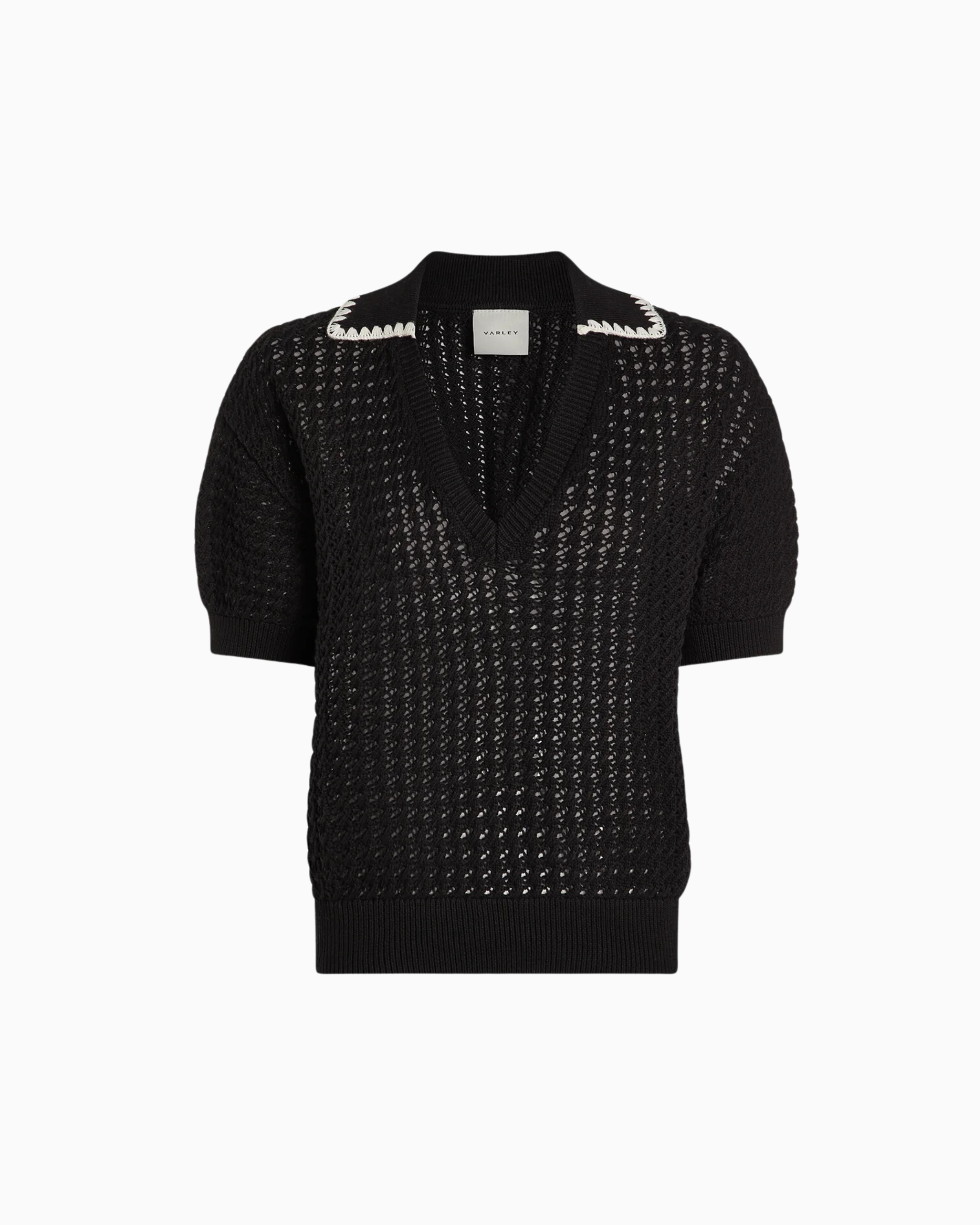 Varley Monte V-Neck Knit Polo in Black