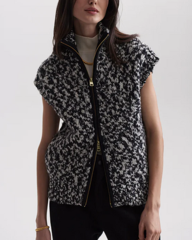 Varley Sandy Zip Through Knit Gilet in Snow White Black Fleck