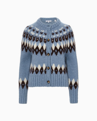 Veronica Beard Christina Fairisle Cardigan in Smoke Blue Mulit