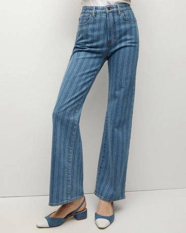 Veronica Beard Crosbie Wide Leg Loafer Jean in Sapphire Stripe