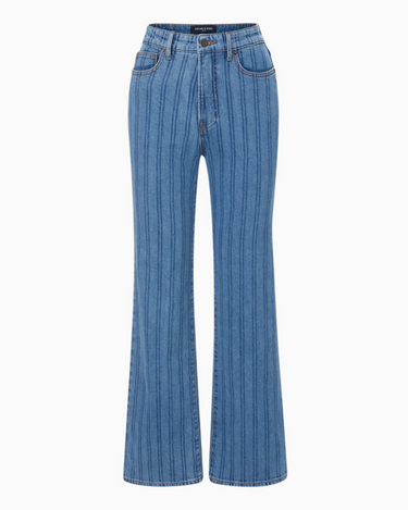 Veronica Beard Crosbie Wide Leg Loafer Jean in Sapphire Stripe