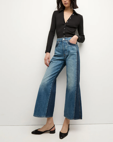 Veronica Beard Taylor Cropped High Rise Wide Leg in Rebel Blue Colorblock