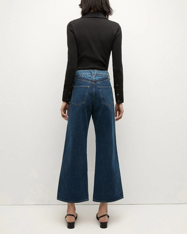 Veronica Beard Taylor Cropped High Rise Wide Leg in Rebel Blue Colorblock