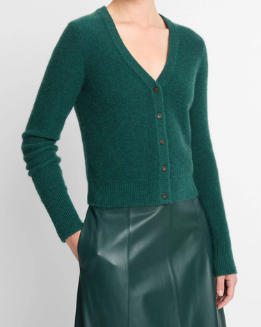 Vince Boiled Cotton Cardigan in Heather Jade