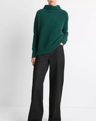 Vince Boiled Funnel Neck Pullover in Heather Jade