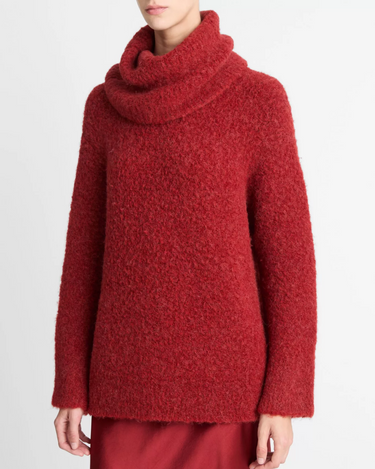 Vince Boucle Turtle Neck Sweater in Ruby Ink