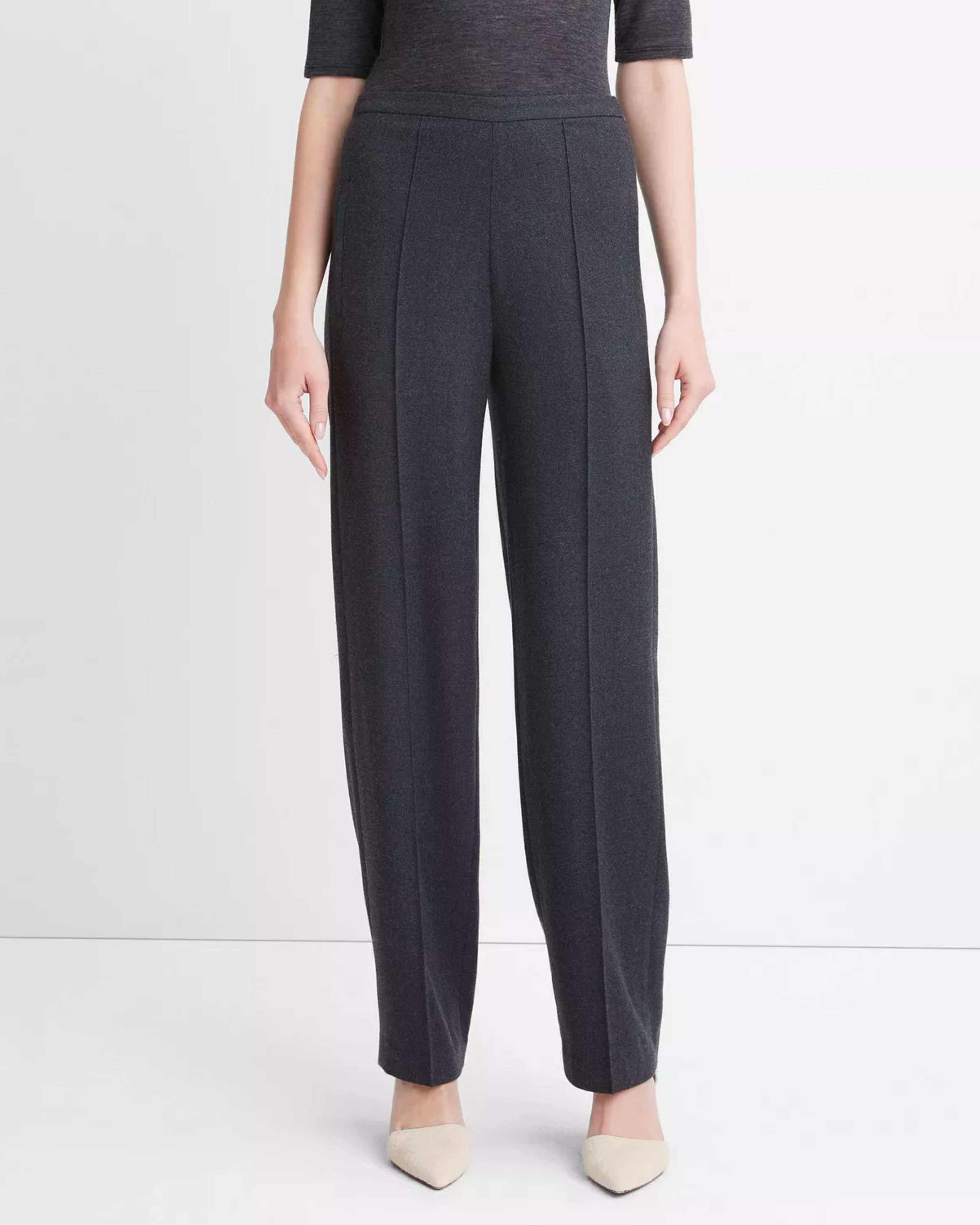 Vince Brushed Wool Mid Rise Wide Leg Pant in Charcoal